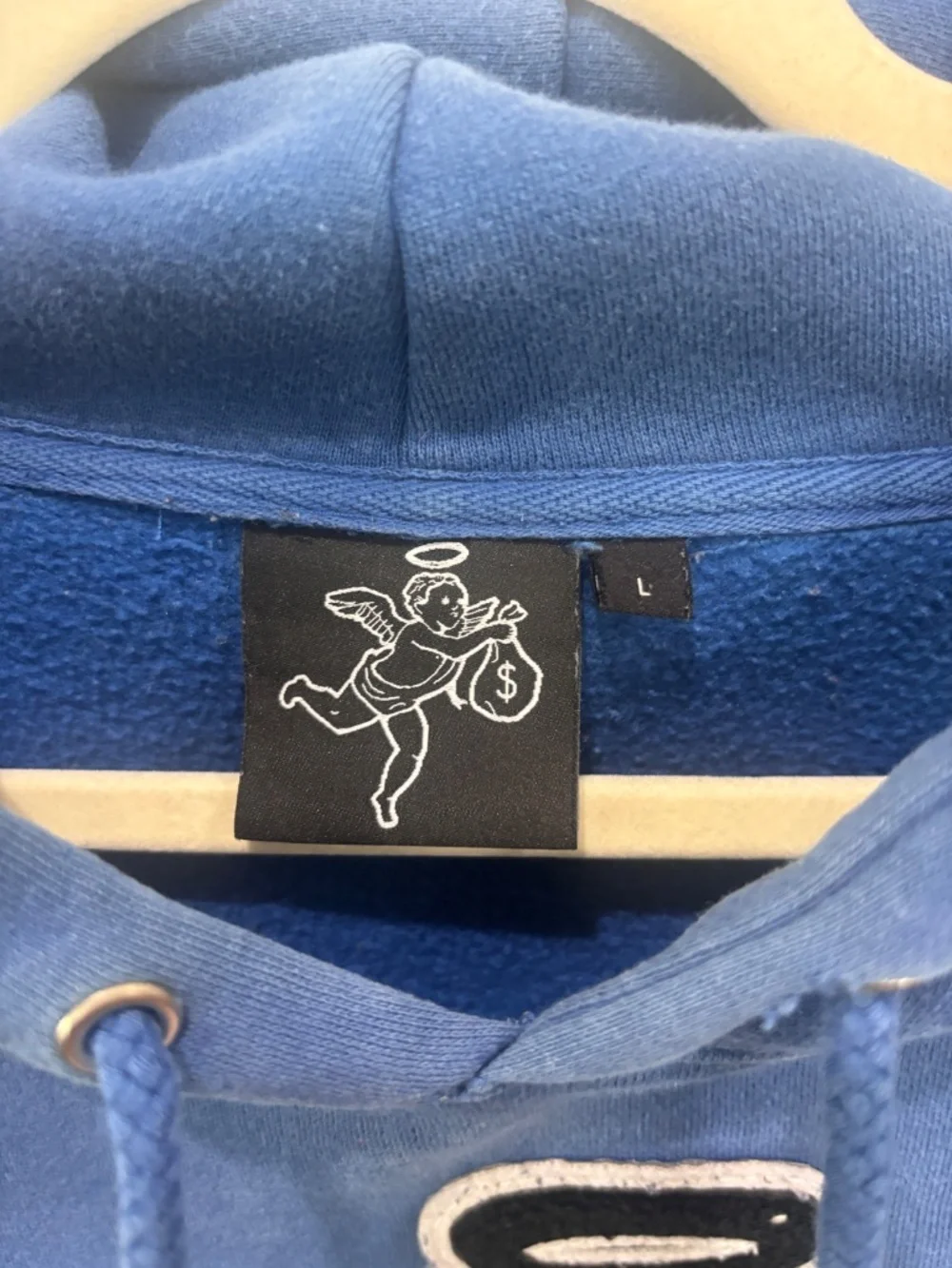 Hasta Muerte Ski Mask Angel Hoodie Large Royal Blue Chenille Patch Heavyweight